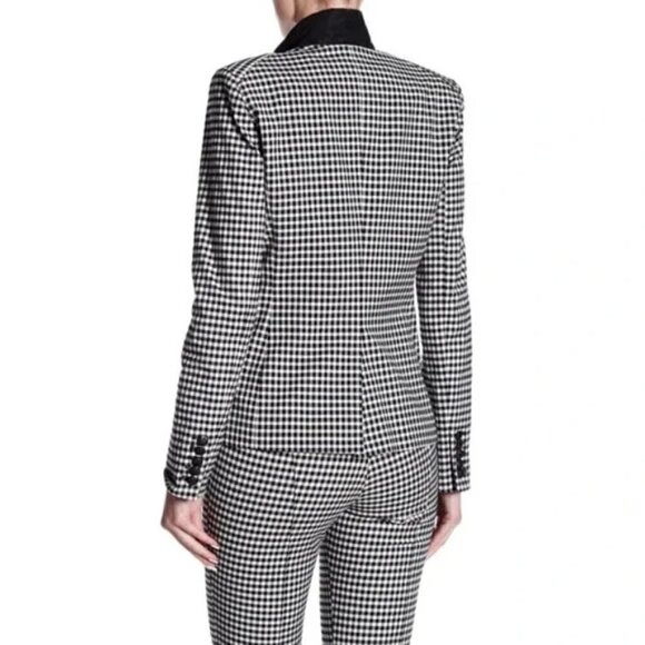 Veronica Beard Cottage Gingham Large Lapel Blazer in Black / White - Picture 3 of 16